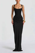 Draped corset formal maxi dress with square neckline and floor-length fitted skirt - view 10