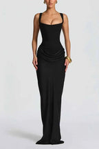 Draped corset formal maxi dress with square neckline and floor-length fitted skirt - view 10