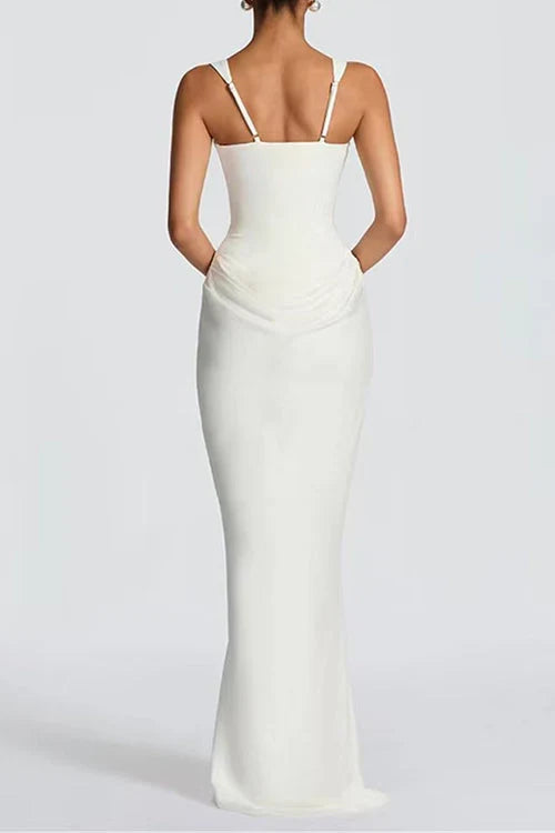 Draped corset formal maxi dress with square neckline and floor-length fitted skirt - view 4