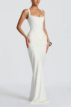 Draped corset formal maxi dress with square neckline and floor-length fitted skirt - view 5
