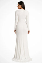 Long sleeve maxi dress with plunging V-neck, twist-knot waist and high front slit - view 10