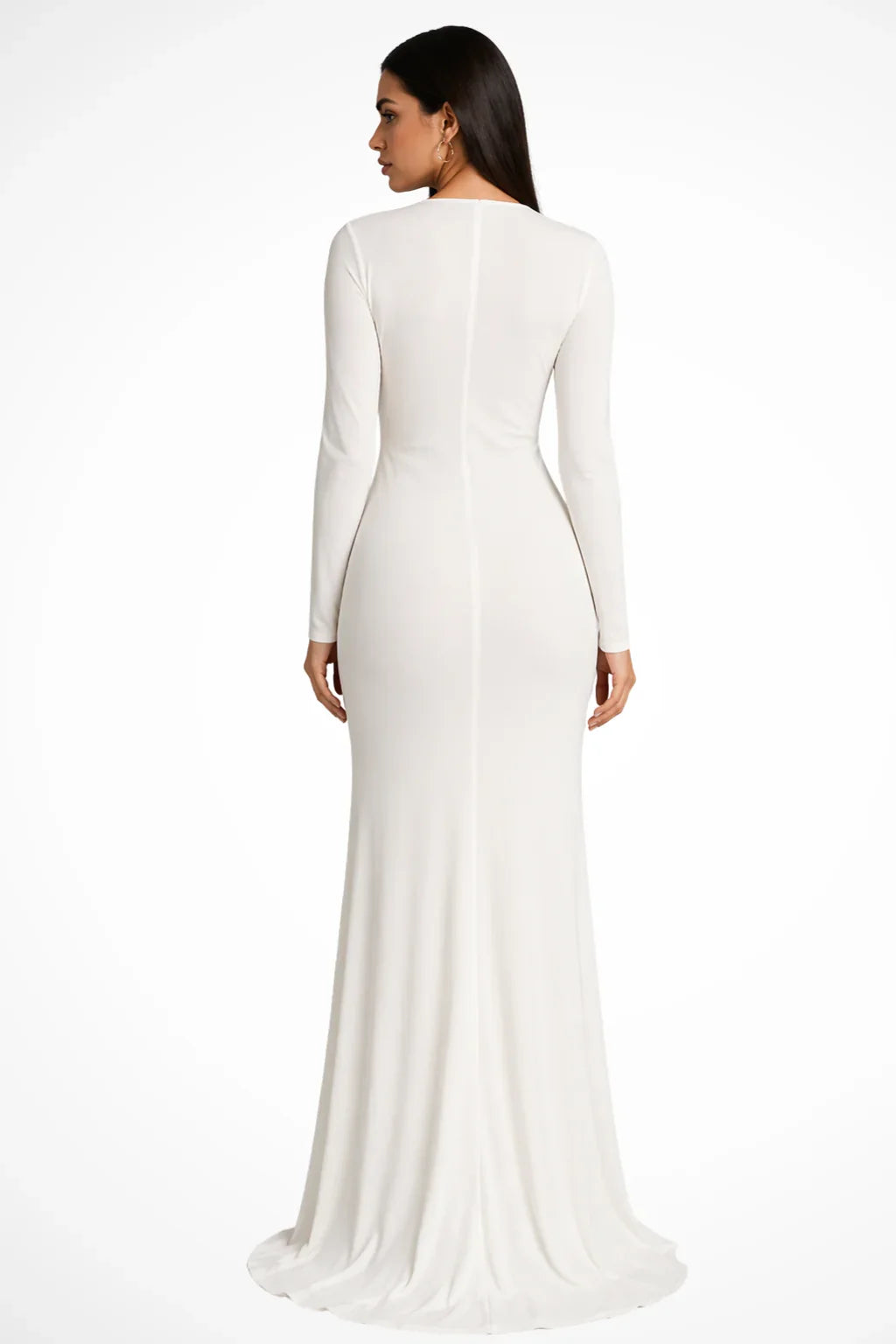 Long sleeve maxi dress with plunging V-neck, twist-knot waist and high front slit - view 10