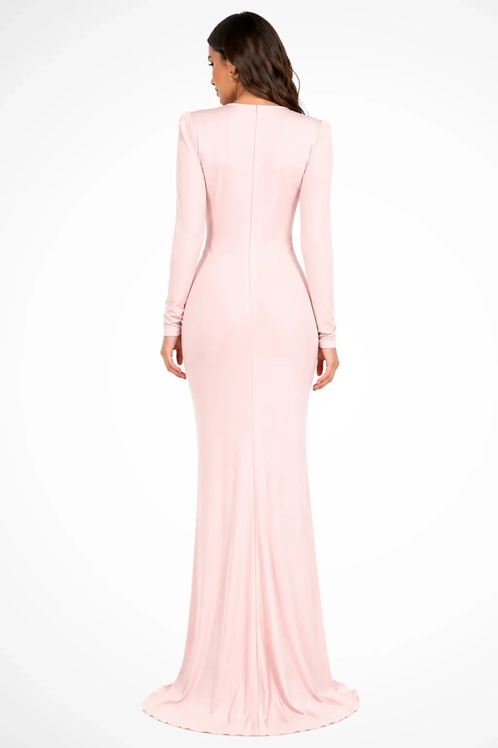 Long sleeve maxi dress with plunging V-neck, twist-knot waist and high front slit - view 12