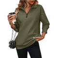 Women's collared quarter zip sweatshirt with black zipper, drop shoulders and ribbed hem, relaxed fit - view 6