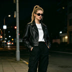 Women's faux leather biker jacket with asymmetric zip and quilted shoulders