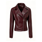 Women's faux leather biker jacket with asymmetric zip and quilted shoulders - view 2