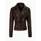 Women's faux leather biker jacket with asymmetric zip and quilted shoulders - view 3