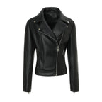 Women's faux leather biker jacket with asymmetric zip and quilted shoulders - view 4