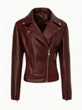 Women's faux leather biker jacket with asymmetric zip and quilted shoulders - view 5