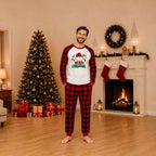 Family matching Christmas pajamas with Santa hat graphic raglan top and red buffalo plaid pants - view 2