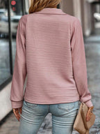 Women's ribbed quarter zip sweater with fold-over collar and long sleeves - view 10