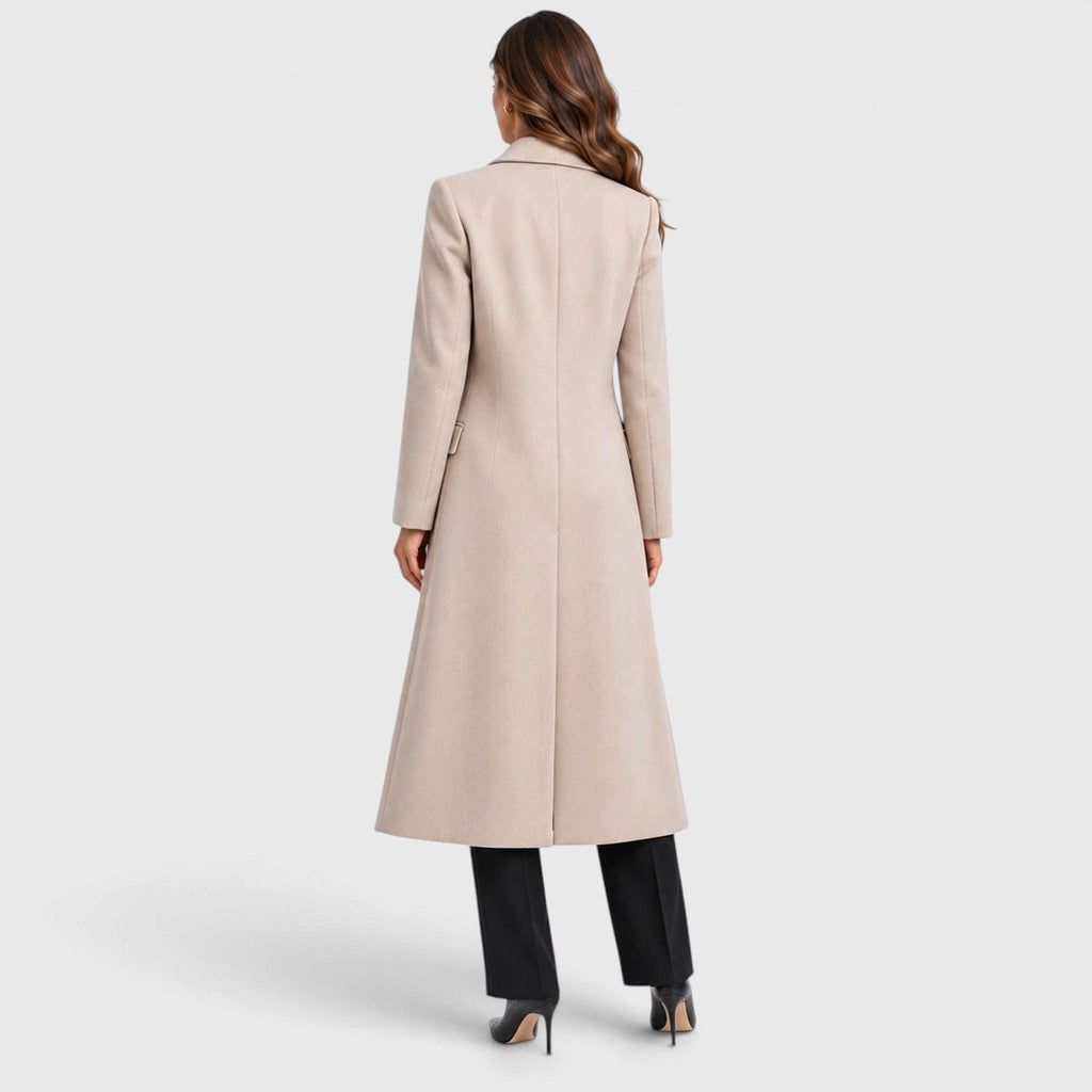 Tailored long coat with notch lapels, two-button front and flap pockets - view 12