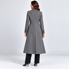 Tailored long coat with notch lapels, two-button front and flap pockets - view 17