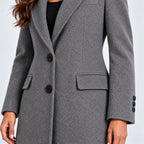Tailored long coat with notch lapels, two-button front and flap pockets - view 18