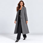 Tailored long coat with notch lapels, two-button front and flap pockets - view 19