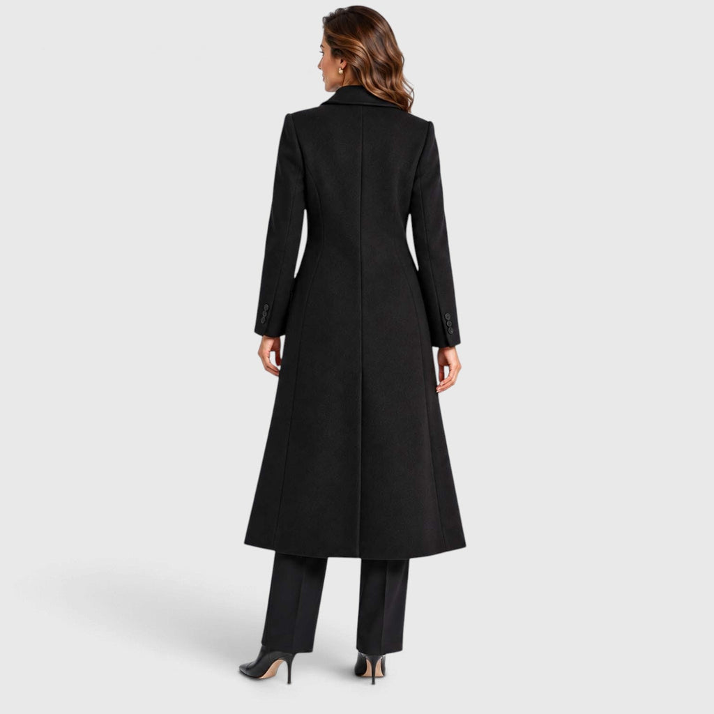 Tailored long coat with notch lapels, two-button front and flap pockets - view 2