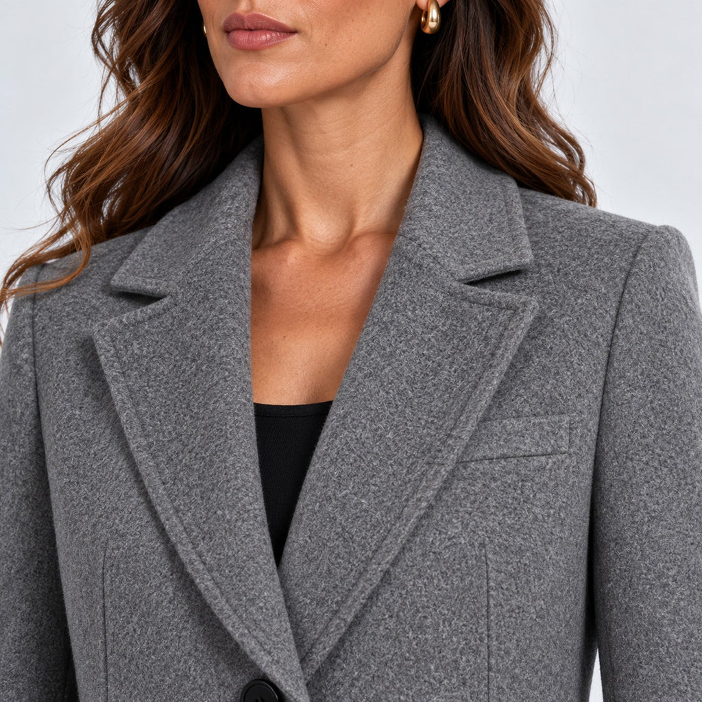 Tailored long coat with notch lapels, two-button front and flap pockets - view 20