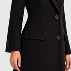 Tailored long coat with notch lapels, two-button front and flap pockets - view 3