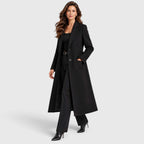 Tailored long coat with notch lapels, two-button front and flap pockets - view 4