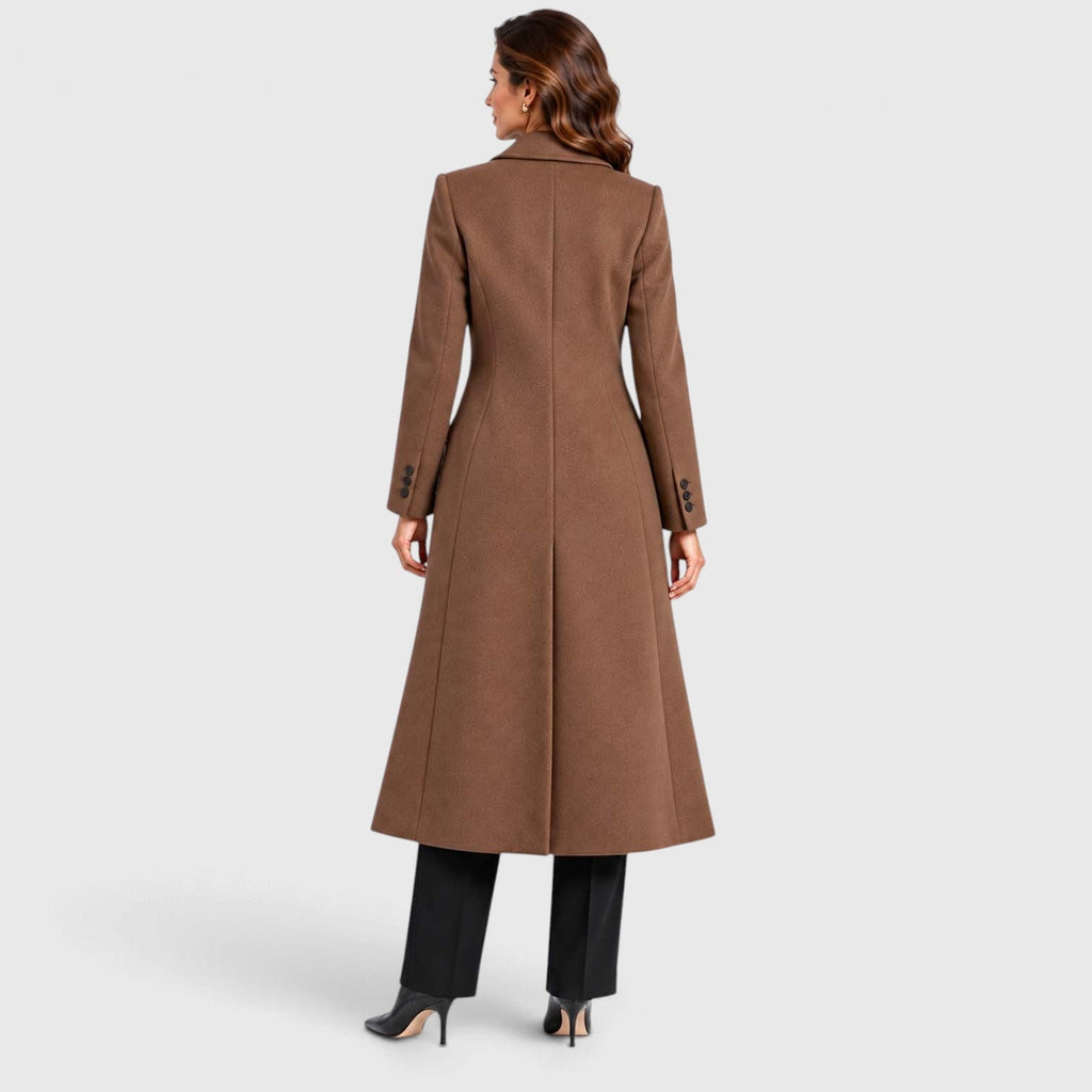 Tailored long coat with notch lapels, two-button front and flap pockets - view 7