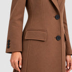Tailored long coat with notch lapels, two-button front and flap pockets - view 8