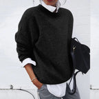 Oversized knit sweater with crew neck and dropped shoulders, layered over a white shirt - view 5