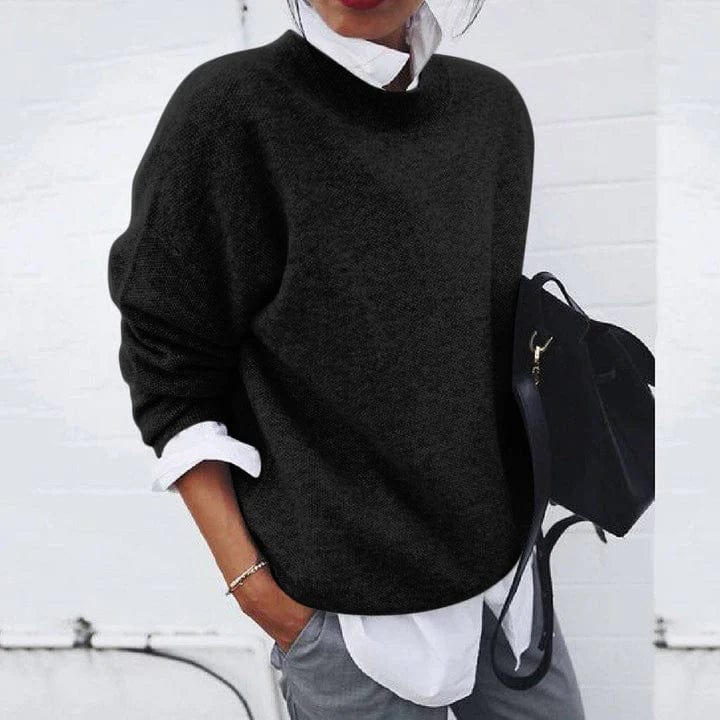 Oversized knit sweater with crew neck and dropped shoulders, layered over a white shirt - view 5