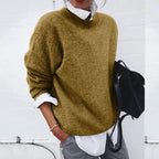 Oversized knit sweater with crew neck and dropped shoulders, layered over a white shirt - view 7