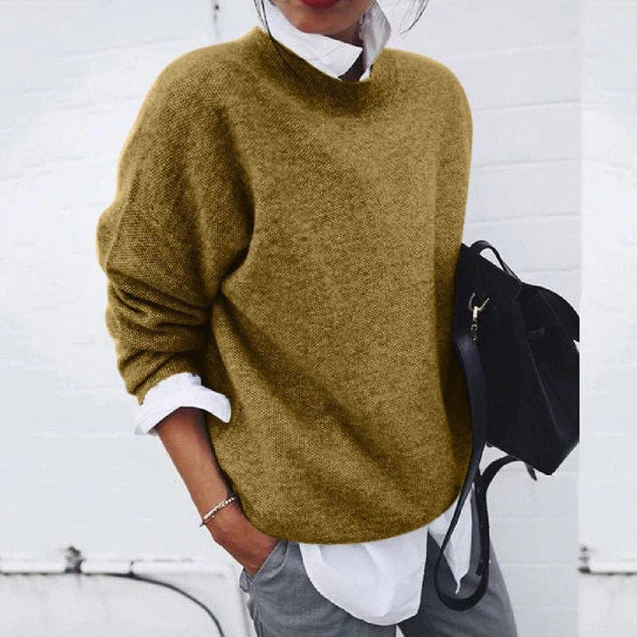 Oversized knit sweater with crew neck and dropped shoulders, layered over a white shirt - view 7