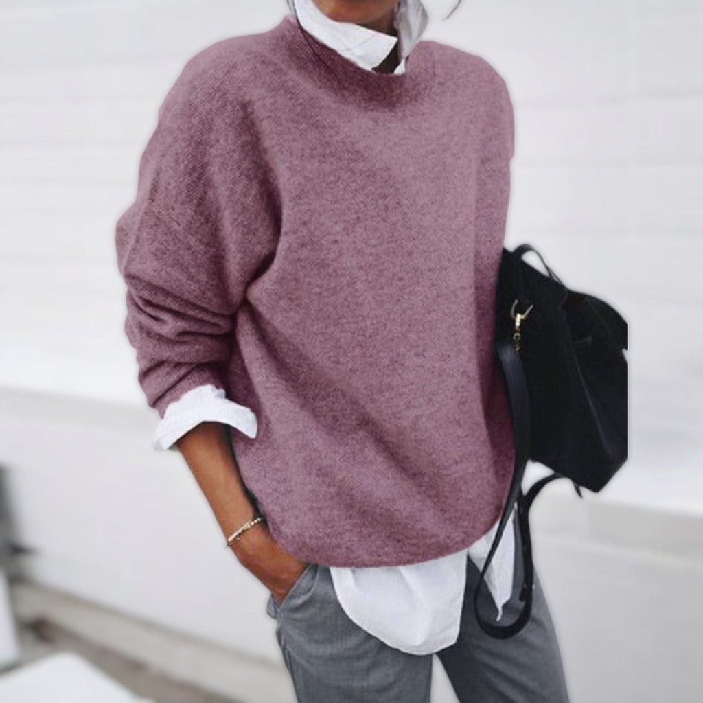 Oversized knit sweater with crew neck and dropped shoulders, layered over a white shirt - view 8