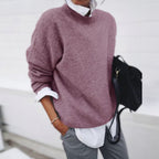Oversized knit sweater with crew neck and dropped shoulders, layered over a white shirt - view 8