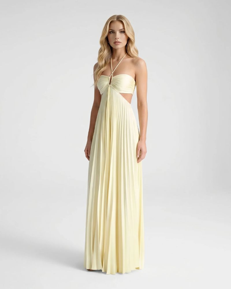 Aurora | Cutout Pleated Halter Maxi Dress oaklynwear
