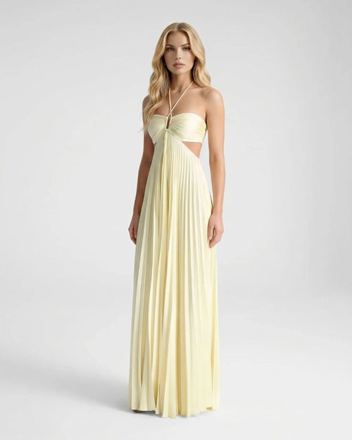 Aurora | Cutout Pleated Halter Maxi Dress oaklynwear