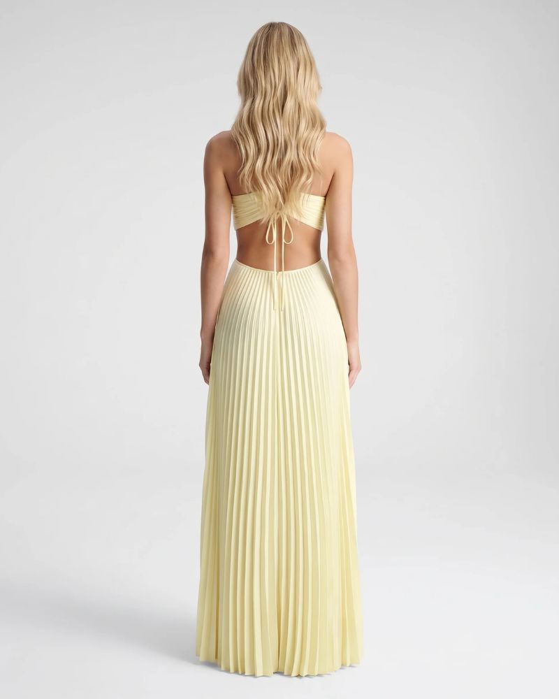 Aurora | Cutout Pleated Halter Maxi Dress oaklynwear