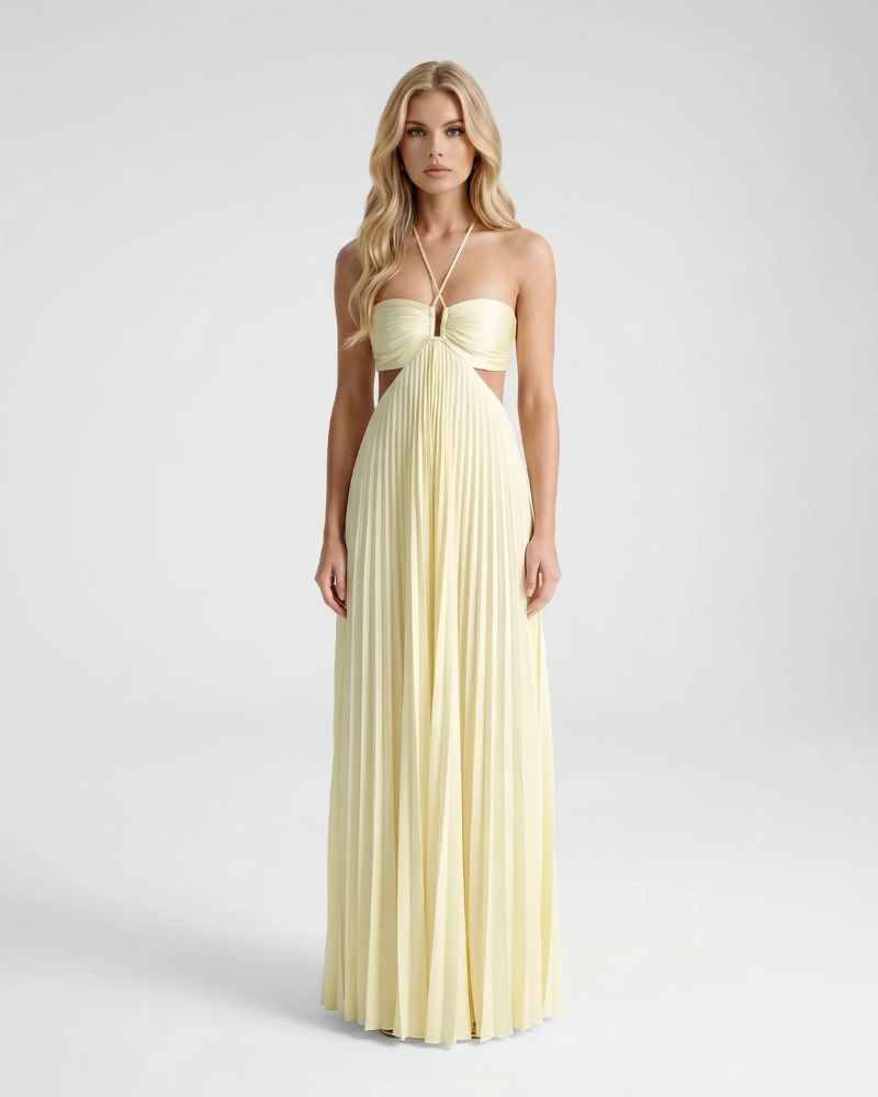 Aurora | Cutout Pleated Halter Maxi Dress oaklynwear