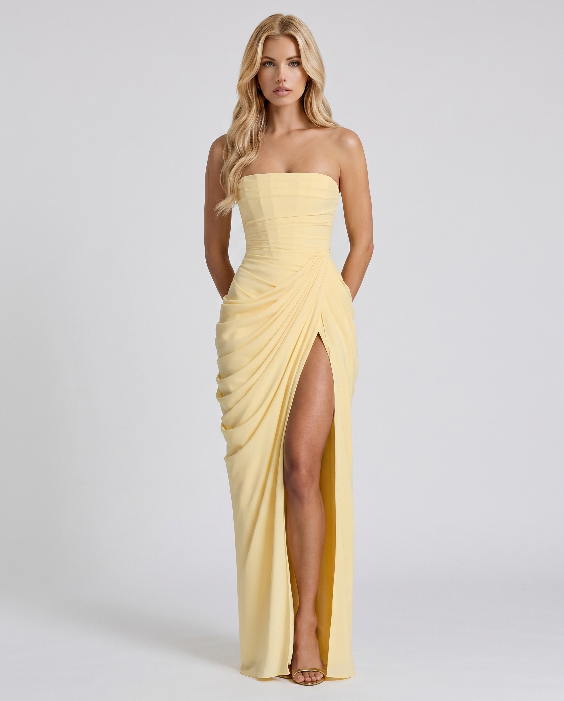 Cyrana Ruched Maxi Dress - Yellow oaklynwear