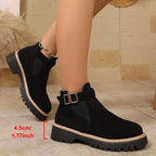 Women's leather-look Chelsea ankle boots with gold buckle strap and lug sole - view 6