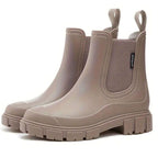 Women's lug sole chelsea boots with elastic side panels and matte finish