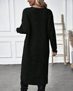 Chunky rib knit sweater dress with round neck, long sleeves and crossover wrap hem - view 10
