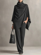 Kiara draped knit cowl neck top and wide leg pants set