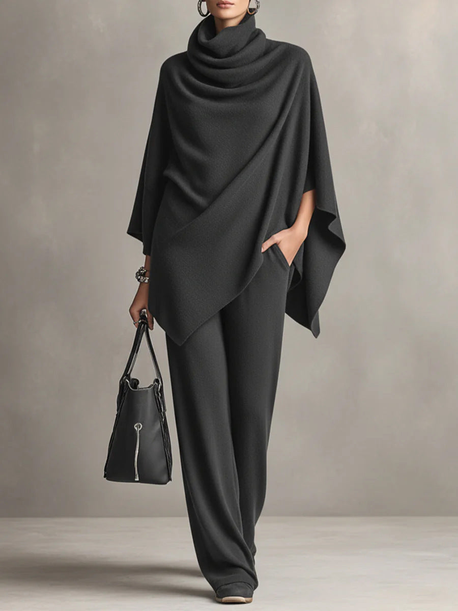 Kiara draped knit cowl neck top and wide leg pants set