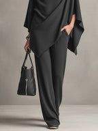 Kiara draped knit cowl neck top and wide leg pants set - view 3