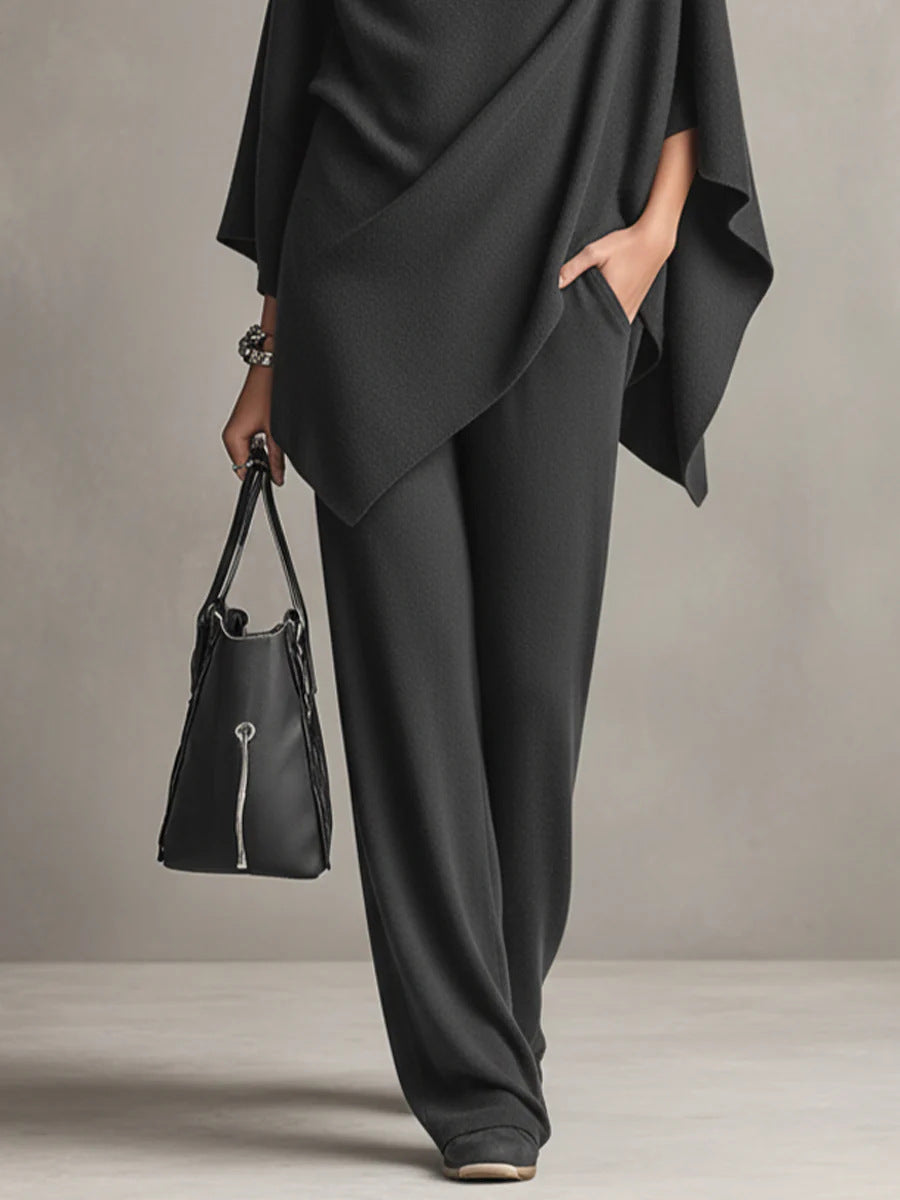 Kiara draped knit cowl neck top and wide leg pants set - view 3
