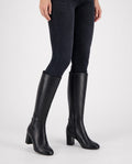Side zip knee high boots with block heel and round toe for women