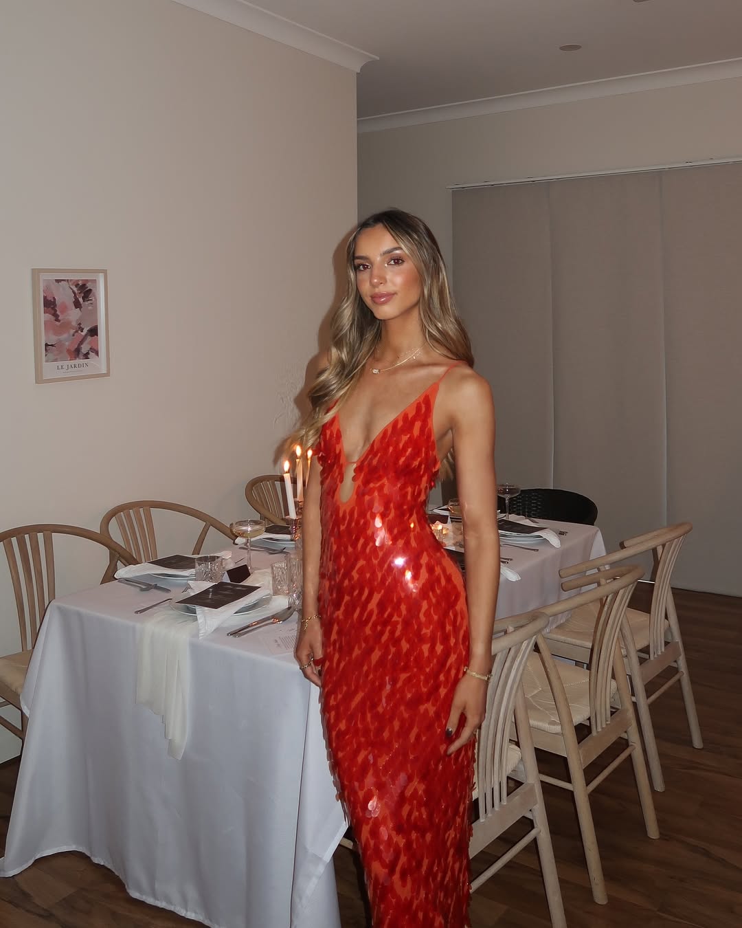Kira red sequin maxi dress with plunging V-neck and spaghetti straps - view 4