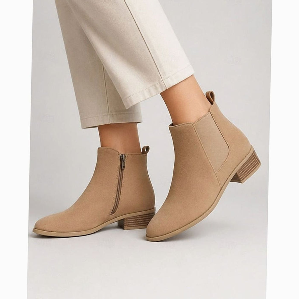 Women's suede-look Chelsea ankle boots with pointed toe and low block heel