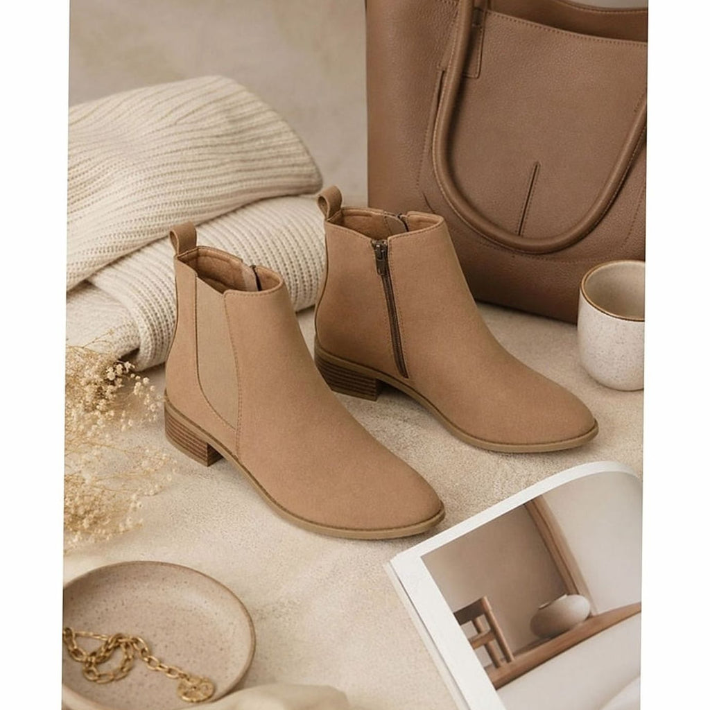 Women's suede-look Chelsea ankle boots with pointed toe and low block heel - view 11