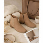 Women's suede-look Chelsea ankle boots with pointed toe and low block heel - view 11