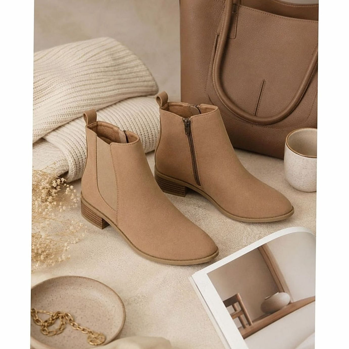 Women's suede-look Chelsea ankle boots with pointed toe and low block heel - view 11