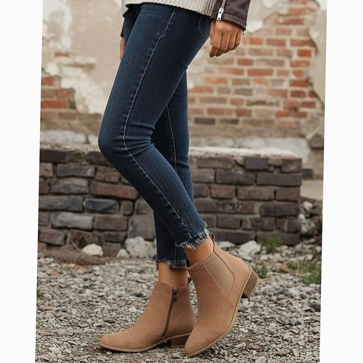 Women's suede-look Chelsea ankle boots with pointed toe and low block heel - view 7
